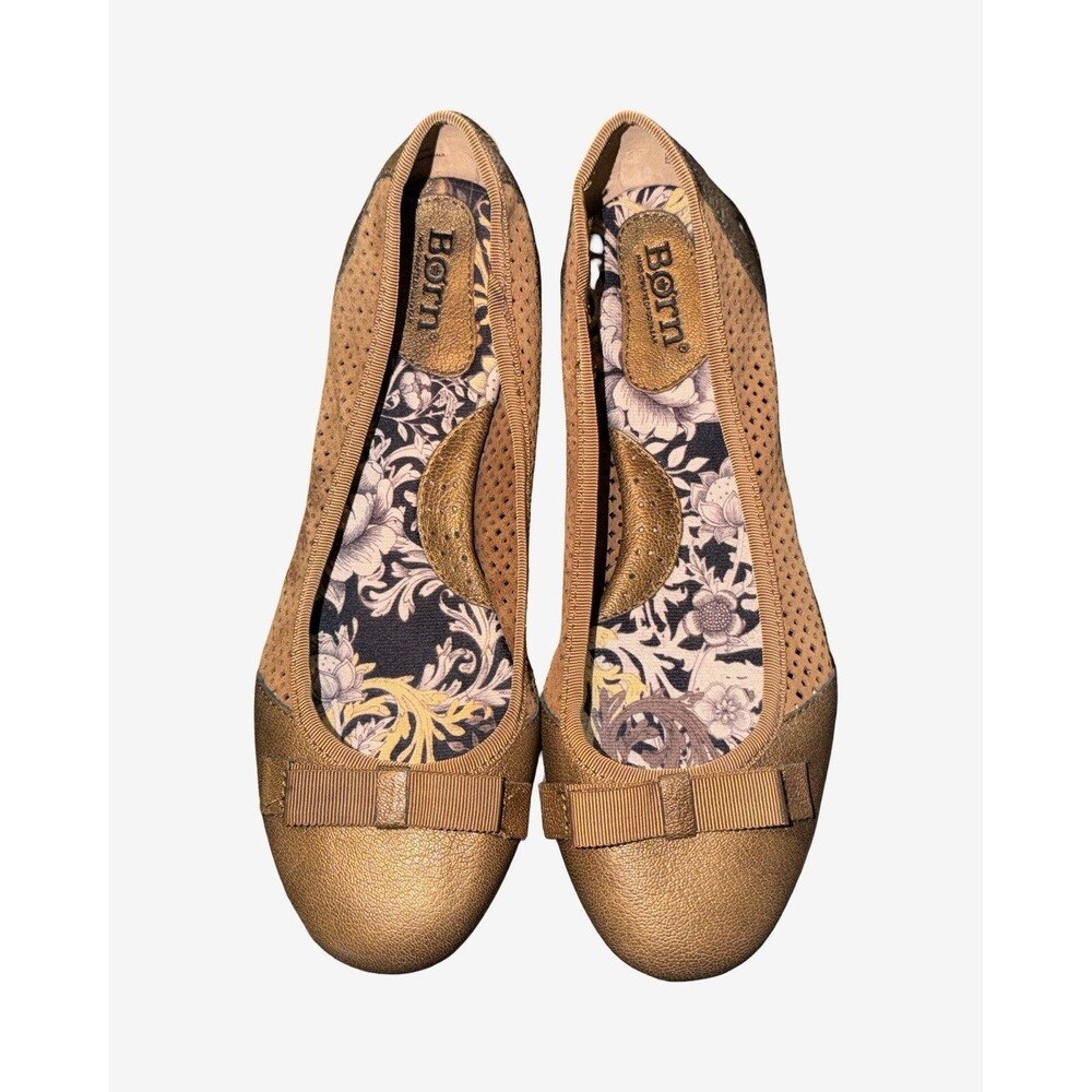 Born Mardea Ballet Flats Shoes Bronze Perforated Leather Slip On Bow Women’s 9 M